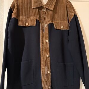 Sandro Two-Tone Corduroy Yoke Jacket - Brown & Navy